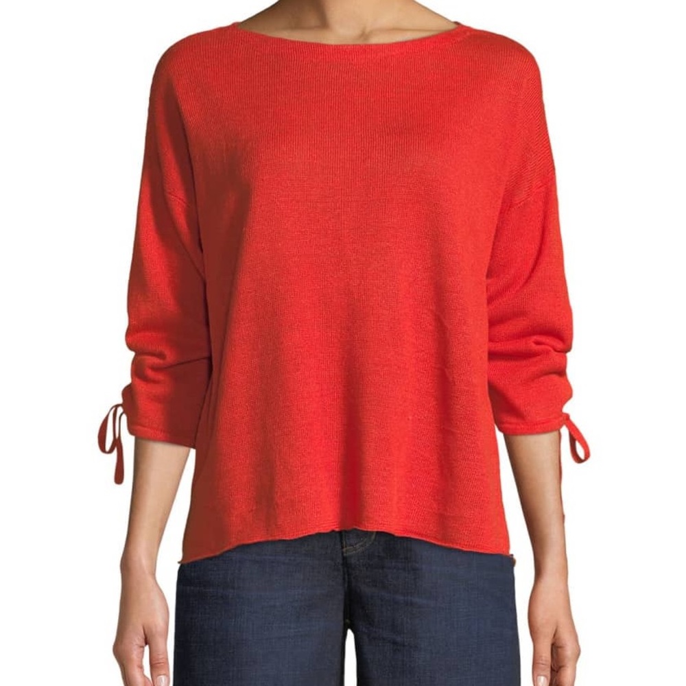 Eileen Fisher Sweater Organic Orange Linen Tie-Cuff Women’s Size Medium
